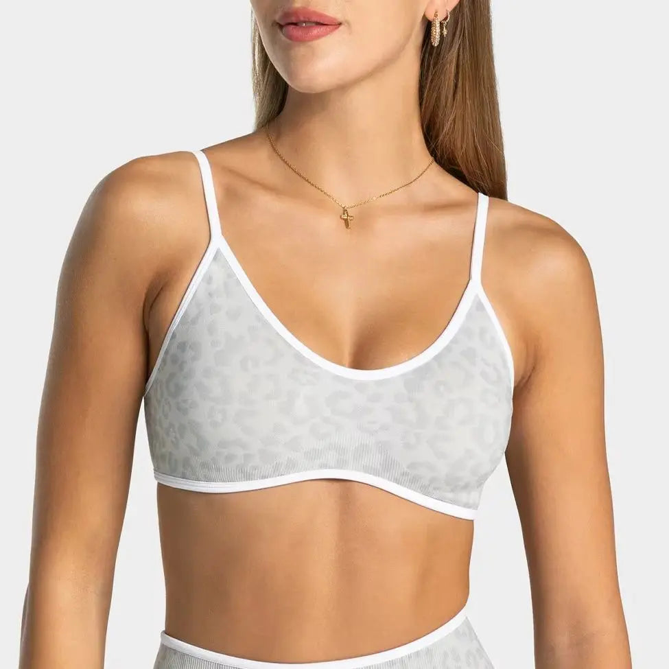 Braided Leopard Print Sports Bra - High Impact Support, Push-Up Design, Anti-Downward Shift, Breathable & Comfortable for Gym