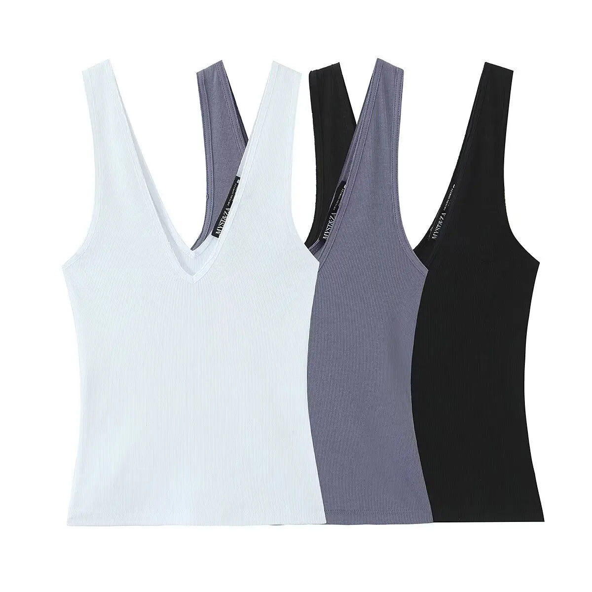 Women's Fashionable Casual V-neck Ribbed Top Multicolor Ribbed Deep V Neck Sleeveless Top Slim Fit Casual Top For Women ZEPW