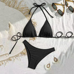 Brown String Halter Triangle Bikini Ribbed Solid Swimwears Sexy Swimsuit Women 2026 Padded Bikinis Sets Bathing Swimming Suit