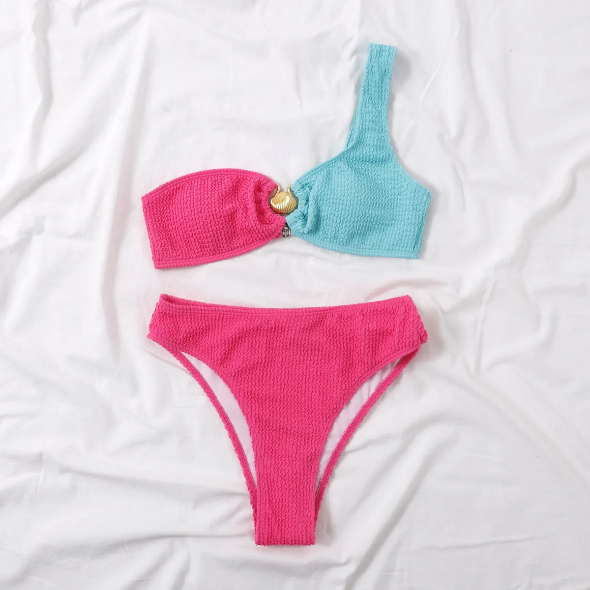 Sexy Seashell High Waisted Bikini 2026 Women Swimsuit Two Pieces Swimwear Female Bikinis Set Neon Green Bathing Suits Biquini
