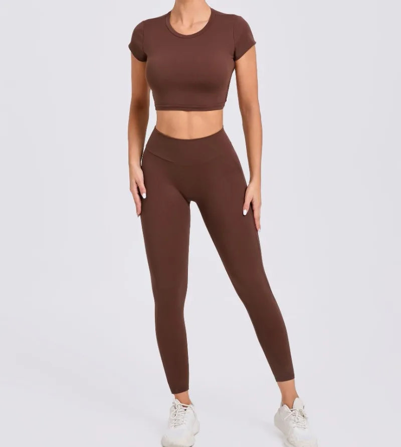 Women's Yoga Sets 2 Piece High Waist Hip Lift Leggings with Cross Back Sports Bra Seamless Workout Clothes Fitness Gym Wear Set