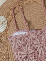 2026 Vintage Coffee Leaves Print One Piece Swimsuit Women Beaded String Hollow Out Backless Mesh Slim Fit Tummy Control Swimwear