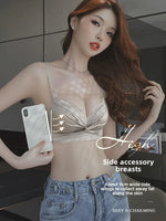 MOYISU Lingerie Women's Small Chest Gathering Summer No Underwire Retraction Breast Anti-sag Flat Bra Cover Underwear Set