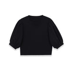 Fashion Casual Round-neck Puff Sleeve Knitted Top Women Black Puff Sleeve Knit T Shirt Crew Neck Short Sleeved Casual Top 99K0