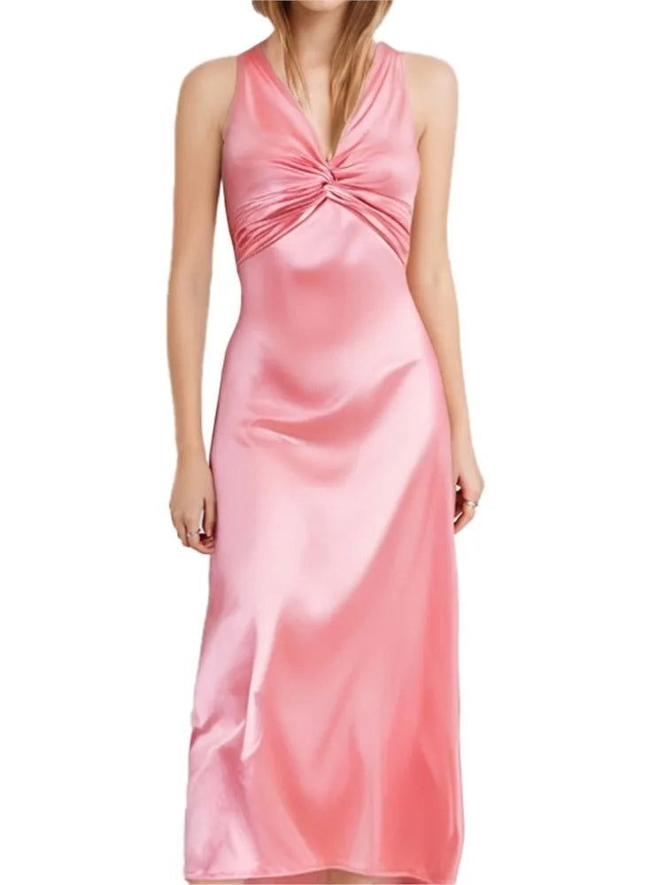 Sexy Elegant Party Long Dress Fashion Summer Solid Color V-Neck Halter Neck 2025 Backless Vestidos Sleeveless Beach Maxi Dresses