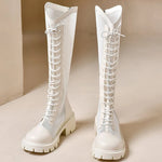 Fashion Breathable Mesh Boots for Woman Summer Solid Zipper Mid-Calf for Women Round Toe Lace Up High Heels Shoes Ladies