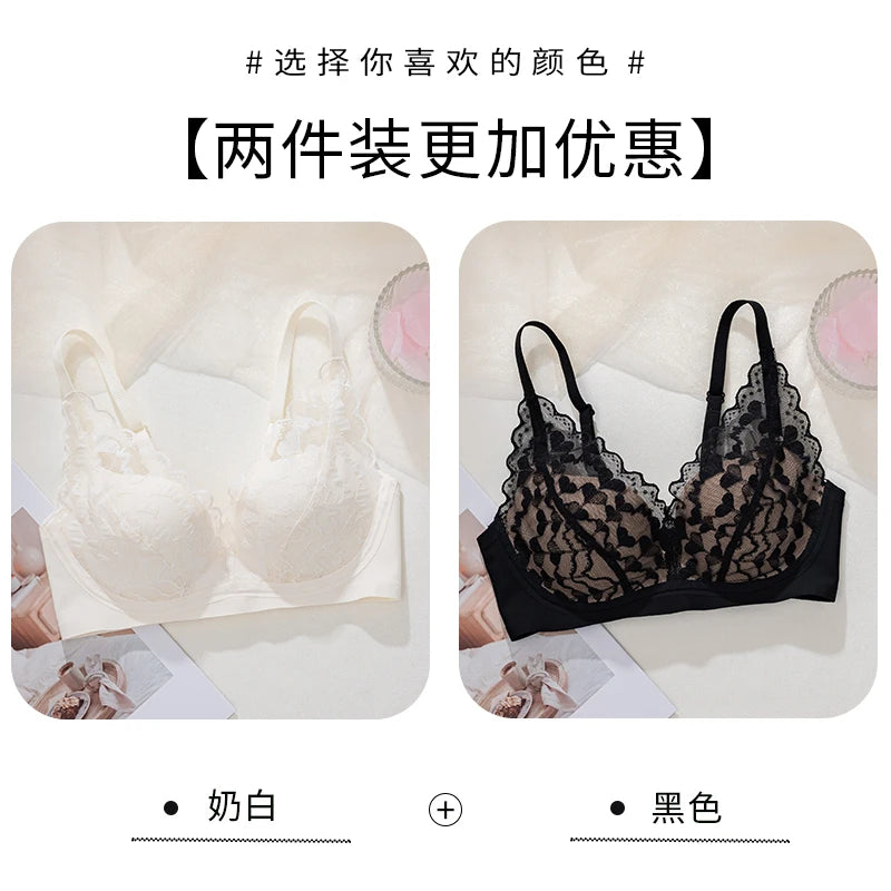 French Style Sexy Lace Underwear Set, Non-Padded Push Up Bra for Small Bust, Wirefree & Breathable, New Hot Bestseller MOYISU AB