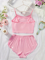 Women's Pajama Set Solid Color Camisole Crop Top and Ruffle Shorts, Sleeveless Soft Sleepwear, Summer Loungewear Outfit