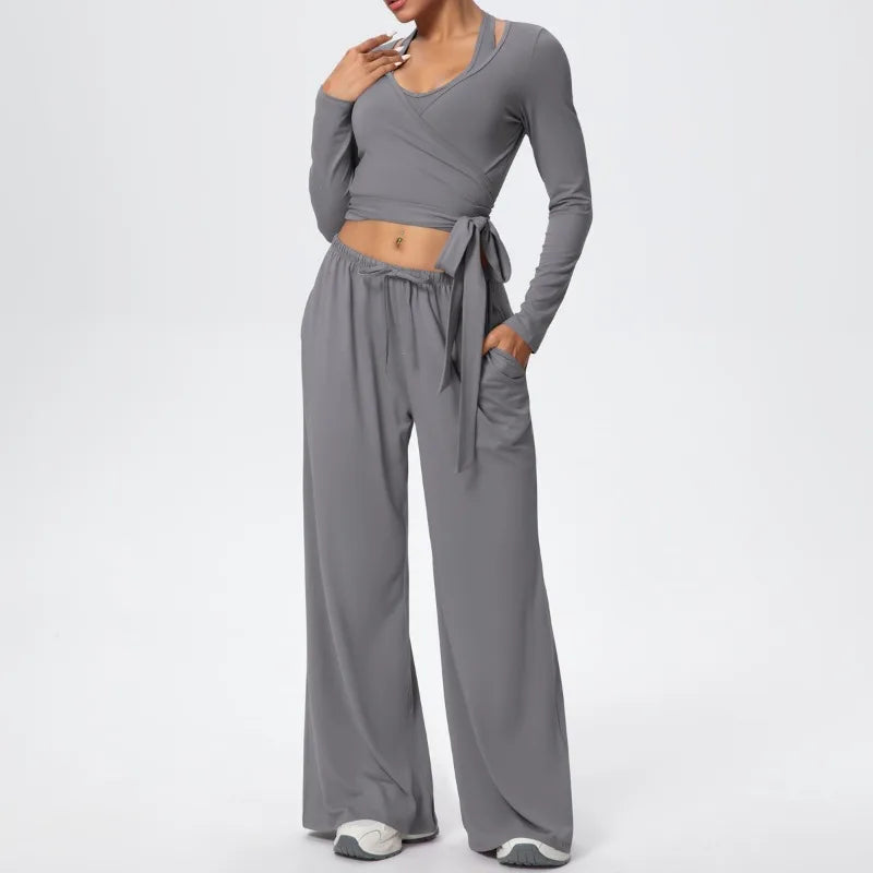 3 Pcs Women's Seamless Yoga Set Sports Fitness Gym Slim-Fit Long Sleeve & Tank Top Suits Workout Running Training Sets