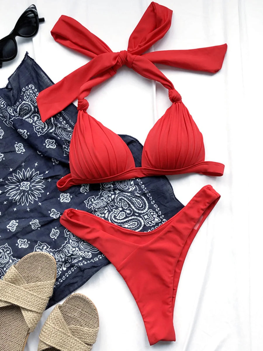 Sexy Halter Push Up Bra Cup Bikini 2025 Women Swimsuit Female Swimwear Two Pieces Bikini set Brazilian Bathing Suit Swim Beach