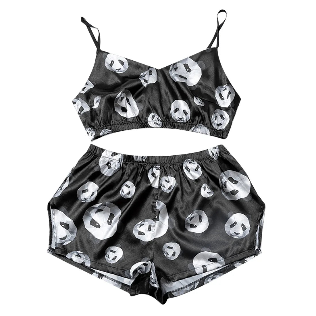 Women's Printed Satin Camisole & Lace Trim Shorts Set – Sexy Loungewear | European & American Bestseller