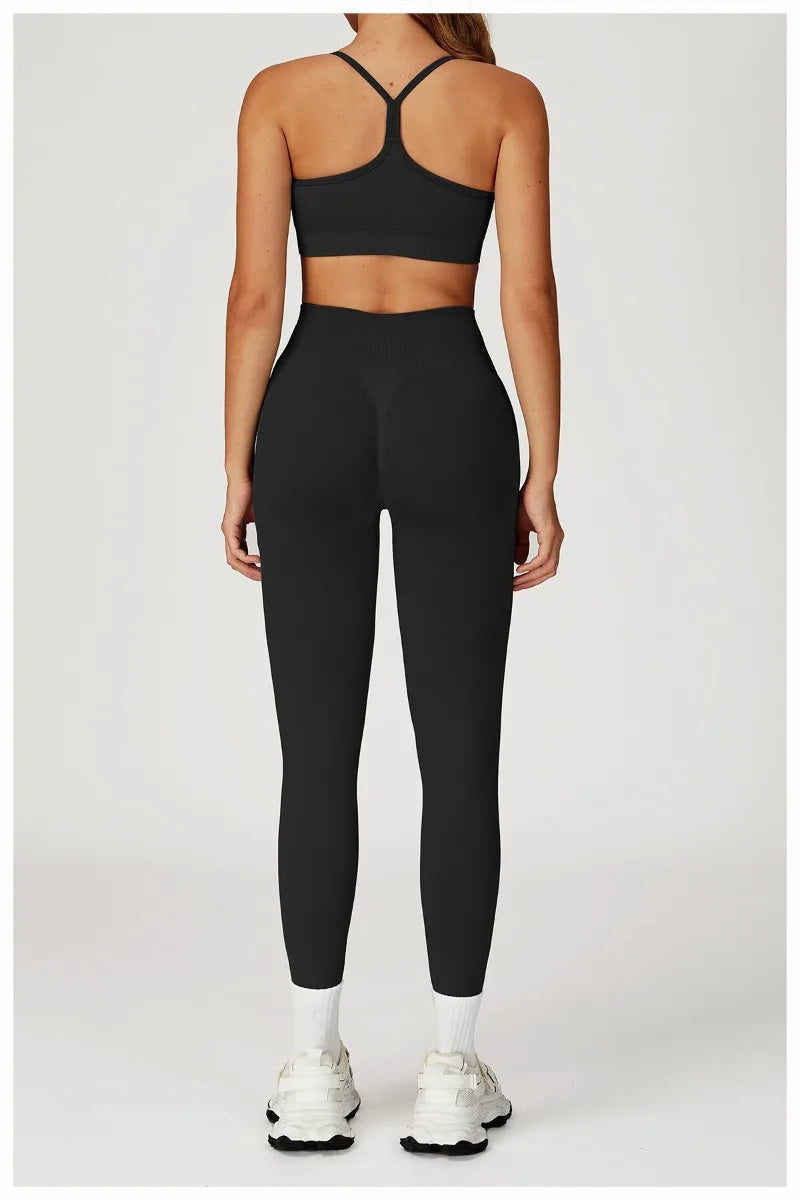 Women's Seamless Yoga Set Quick Drying Slim Fit High-end Feeling Exposed Feeling Set Outdoor Sports and Running Fitness Set