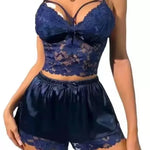 European and American new suspender lace vest top satin shorts sex underwear pajamas loungewear two-piece set women
