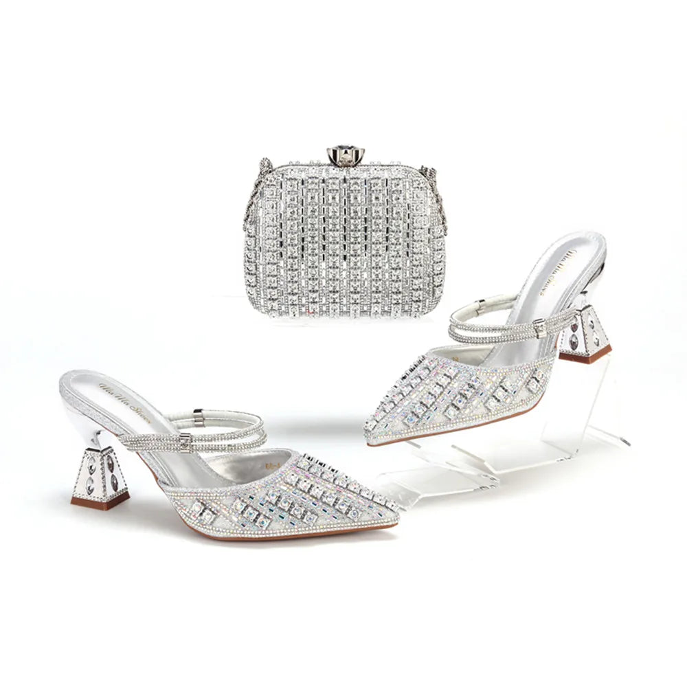 doershow Italian colorful Shoes And Bag Sets For Evening Party With Stones Italian Leather Handbags Match Bags!HNM1-1
