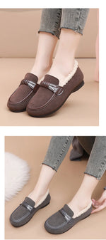Retro Women's Slip on Flat Shoes White Women Soft Sole Non-slip Loafer Female Casual Plush Warm Cotton Shoes Zapatillas Mujer