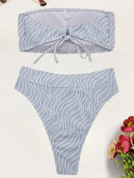 Wave Striped Bandeau Bikinis High Waist Bikini Female Swimsuit Women Swimwear Two-pieces Bikini Set Bathing Suit Swim Beach Wear