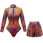 SPF Sunscreen Long Sleeve Swimwear Skirts Sets Women Large Size Orange Striped Front Zipper Bathing Suit One Piece Swimsuit 2026