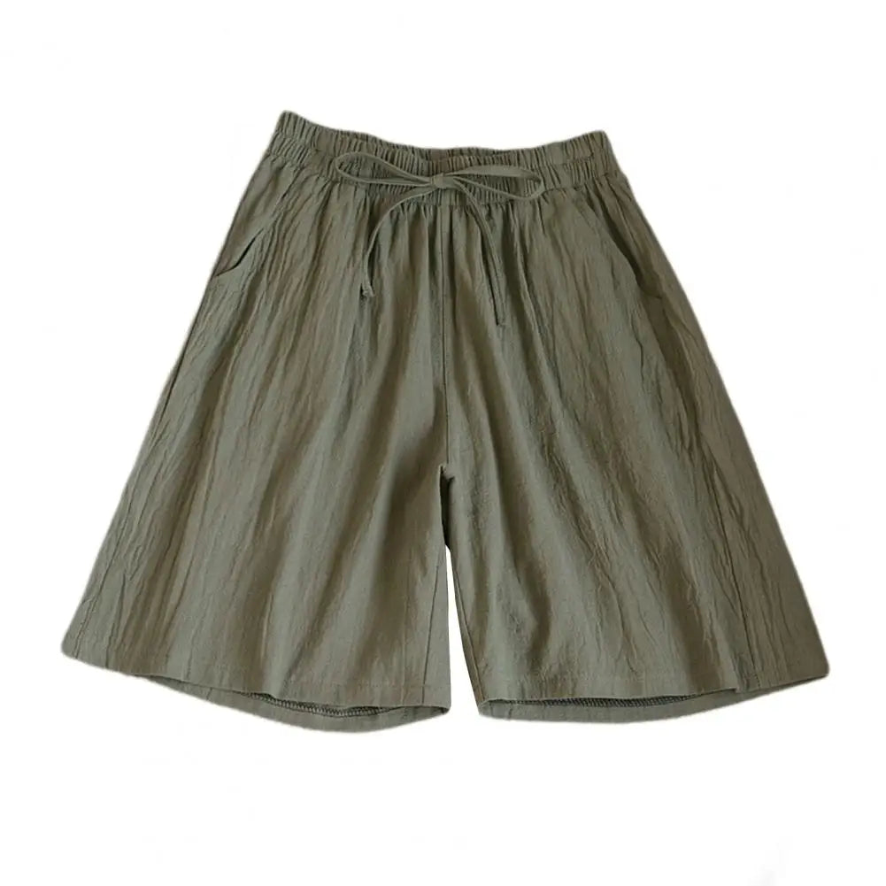 Wide Leg Loose Short Pants Women Summer Casual Shorts Elastic Waist Drawstring Pockets Shorts Solid Color Streetwear