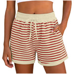 Y2k Cute Contrast Color Elastic High Waist Striped Shorts Women Drawstring Summer Shorts With Pockets Loose Fit Ribbed Shorts