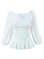 Foridol White Summer Linen Women Blouse Off Shoulder Lantern Sleeve Short Blouse Top 2025 Spring Smocked Pelpum Top New