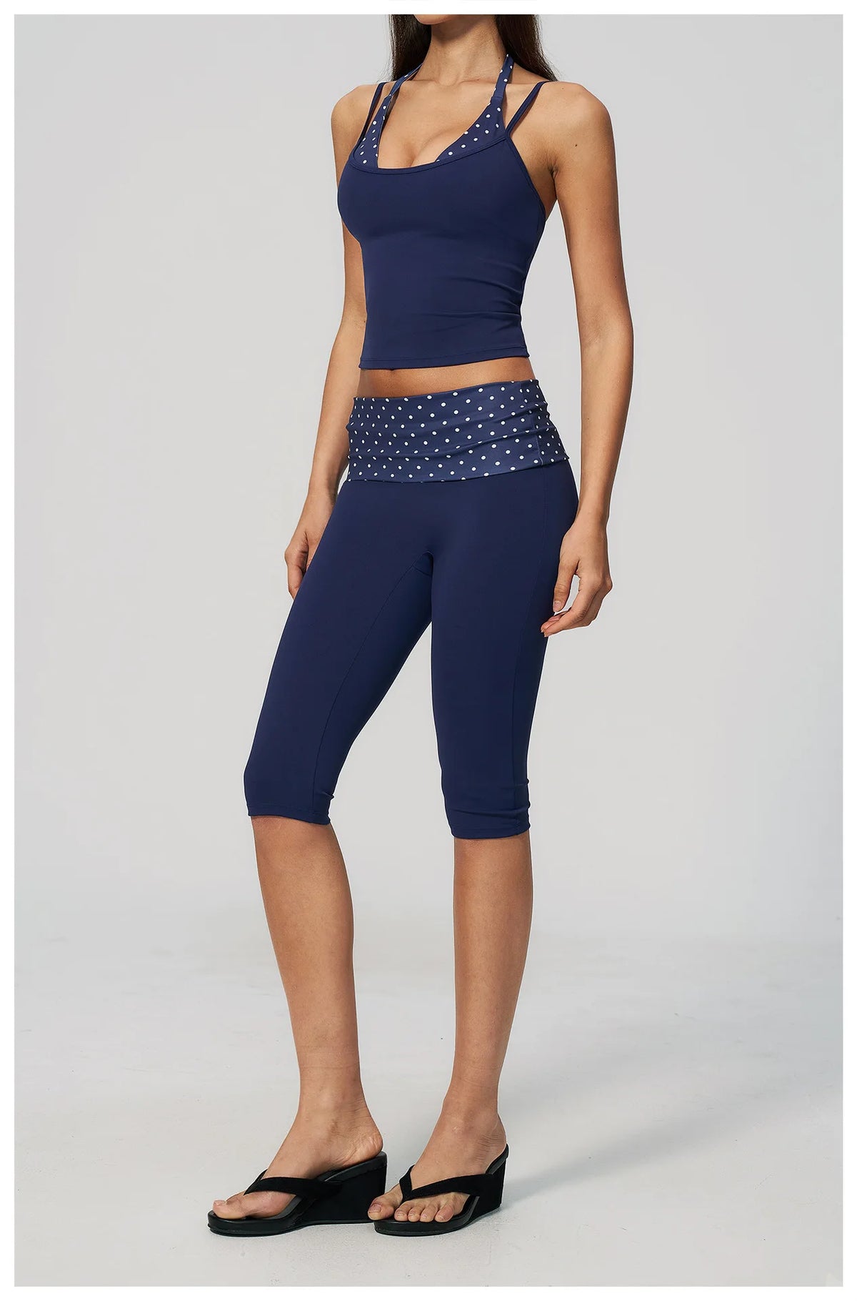 New Fake Two-piece Yoga Sets Women Striped Shock-absorbing Slim Sports Tank Top Fitness Suit Gym High Waist Mid Pants Tracksuit