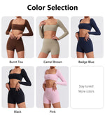 Hearuisavy Summer 2PCS Long Sleeve Gym Set Women Yoga Clothes Quick-Drying Sportswear Running Leggings Workout Sports Crop Top