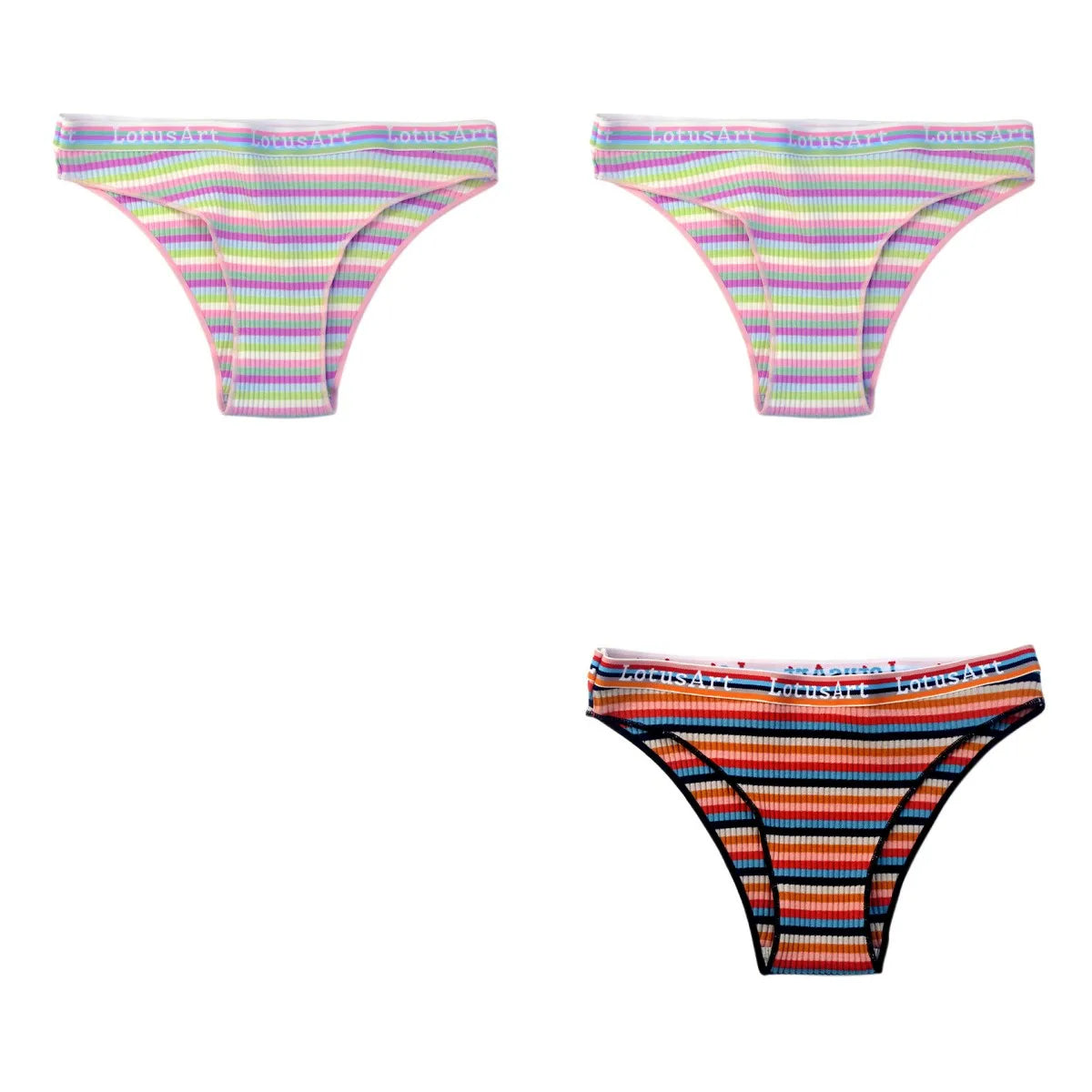 3Pcs/Set Cotton Panties For Women Colorful Striped Underwear Low Waist Briefs Breathable Underpants Female Sexy Lingerie M-XXL