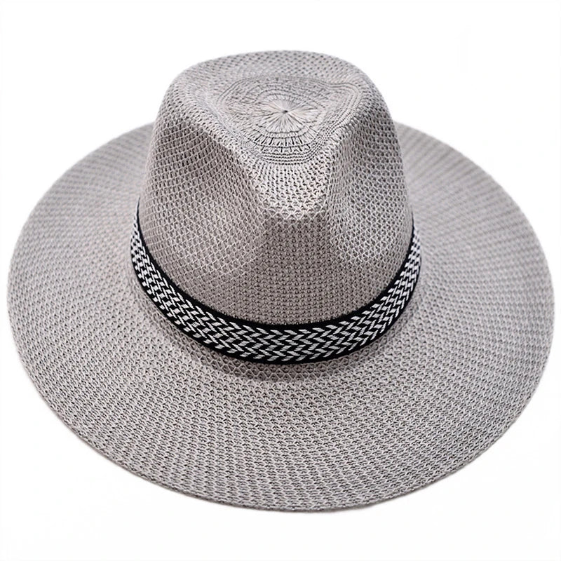 Men's Straw Woven Top Hat Wide Brim Sun Cap Summer Casual Outdoor Holiday
