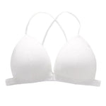 Women Simple Bra Triangle Cup Thin Straps Wrapping Chest Front Buckle Wireless Ribbed Bra Sexy Sports Cross Back Bra