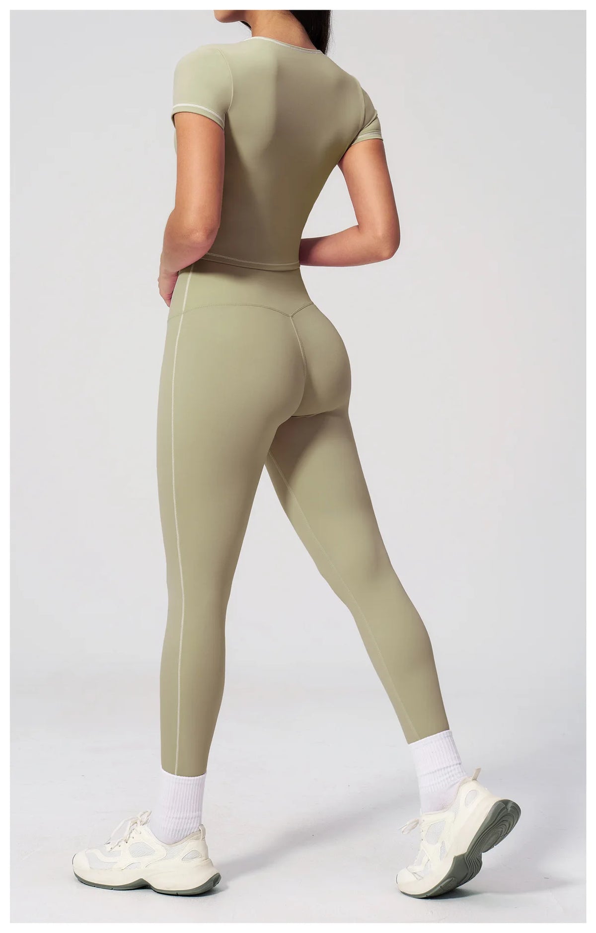 2PC Color Contrast Yoga Suit Women Short Sleeve Square Collar Slim Sports Top Fitness Suits Outdoor Exercise Leggings Tracksuit
