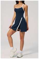 Naked Women's Tennis Dresses for Women Breathable Back Hollowed Out Sleeveless Mini Dress Built in Shorts Tight Sports Skirt
