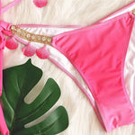 DEKA Shell Bikinis Sexy Swimsuit with Rhinestones Criss Cross Bikini Set Women Pink Push Up Bathing Suit Diamond Thong Swimwear
