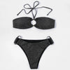ZTVitality Shiny Black Women Swimsuit Sexy Bikini 2022 New Arrival Halter Padded Bandage Ring Beach Swimwear Brazilian Biquini