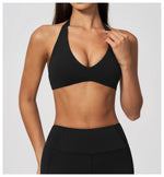 Halter V Neck Yoga Bra Sexy Backless Shockproof Gym Sports Tank Top Quick Dry Workout Fitness Outdoor Gym Running Bra