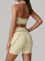 Color Blocking Yoga Sets Women's Tracksuit Hanging Neck Shockproof Sports Vest Hip Lifting Shorts Gym Running Fitness Suits