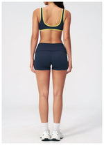 Tight Color Contrast Yoga Suit 2 Pieces Women V Neck Sports Bra Pleate High Waist Shorts Gym Running Fitness Suits Tracksuit
