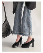 Spring Autumn Platform Mary Jane Shoes Women Thick High Heels Shoes Vintage Slip on Butterfly-knot Pumps 2026 New