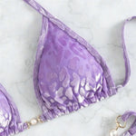 Purple Velvet Leopard Swimsuit Sexy String Halter Triangle Bikinis Sets De Mujer Micro Thong Swimwear Women Bikinis Bathing Suit