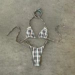 New 2026 Women's Micro Bikini Set Plaid Print Neck Lace-up Backless Biquini Beachwear Sexy Push Up Thong Low WaistBathing Suit