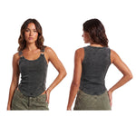 Summer Women's Solid Ribbed Tank Tops Stylish Sleeveless U Neck Camisole with Metal Buckle Straps Gothic Punk Vest