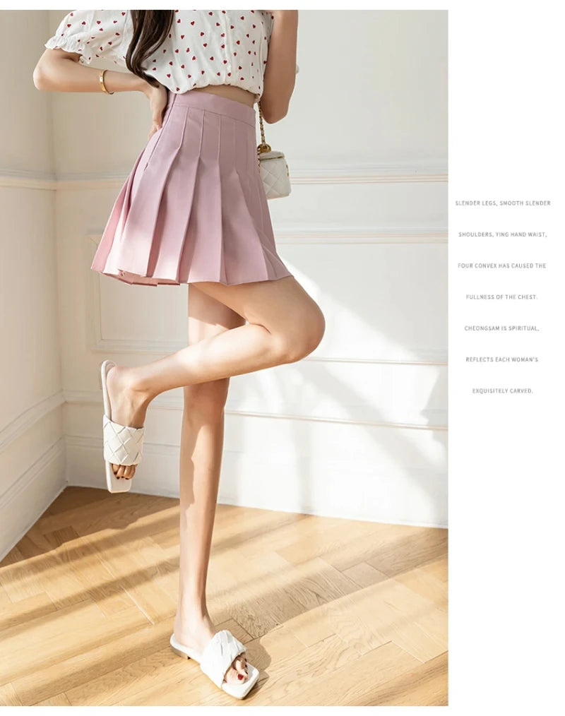 Women High Waist Pleated Skirt with Safety Shorts, Black A Line Mini Skort for Casual Office School Style Outfits