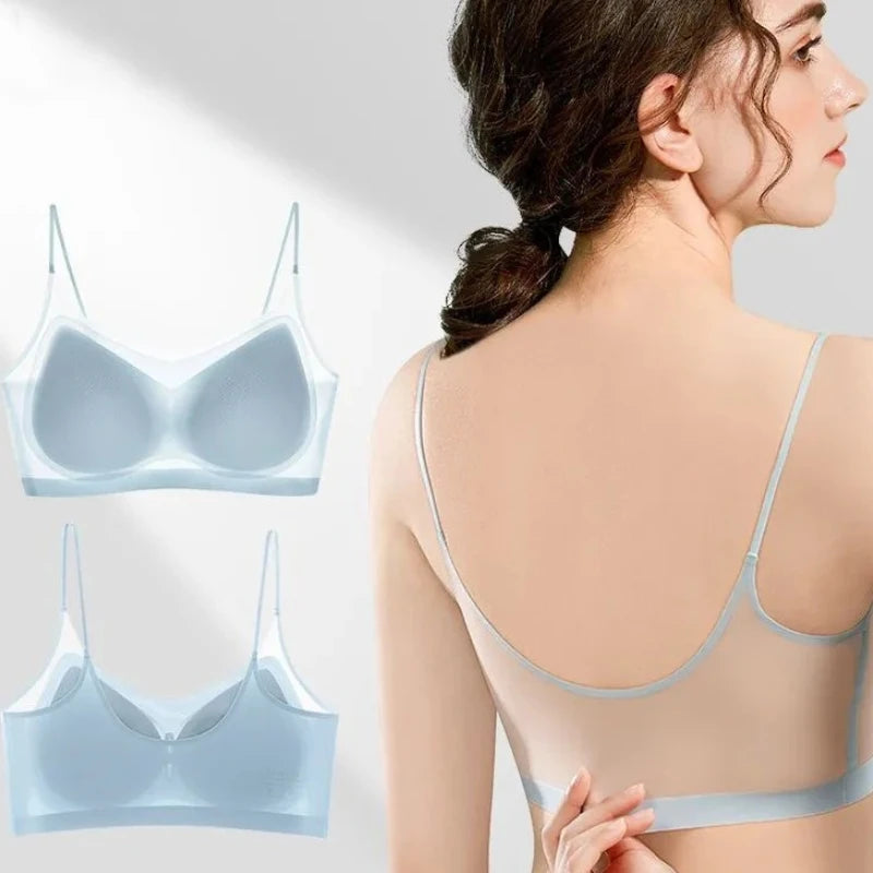3Pcs/Set Ultra-thin Bras Women Ice Silk Small Chest Underwear Sexy Lingerie Padded Seamless Bra Summer Tube Top