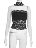 FDYOUI Woman Clothes Summer Bandage Lace Corset T-shirt 2026 Sexy Off Shoulder See-through Crop Tops Evening Party Top Black