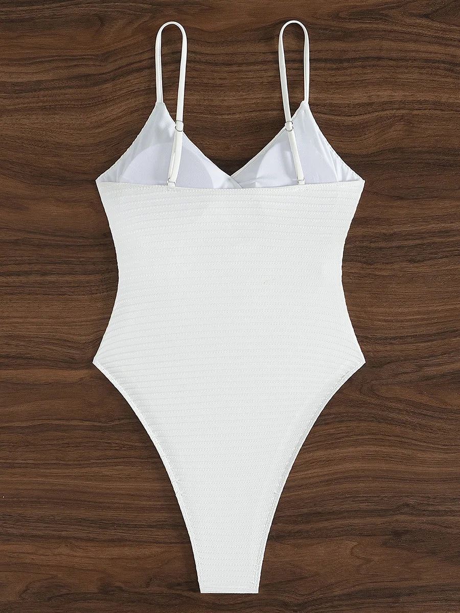 Wrinkled V Neck High Leg Cut One Piece Swimsuit Women Thong Swimwear Female Bather Monokini Bathing Suit Swim wear Beachwear