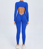 Hearuisavy Summer V Back Sports Jumpsuit Yoga Clothes Rompers Women Long Sleeveles Workout Bodysuits Backless One-piece Suit