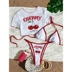 XS -XL Cherry Printed Short Sleeve Bikini Female Swimsuit Women Swimwear Three-pieces Bikini set Bather Bathing Suit Swim V6854