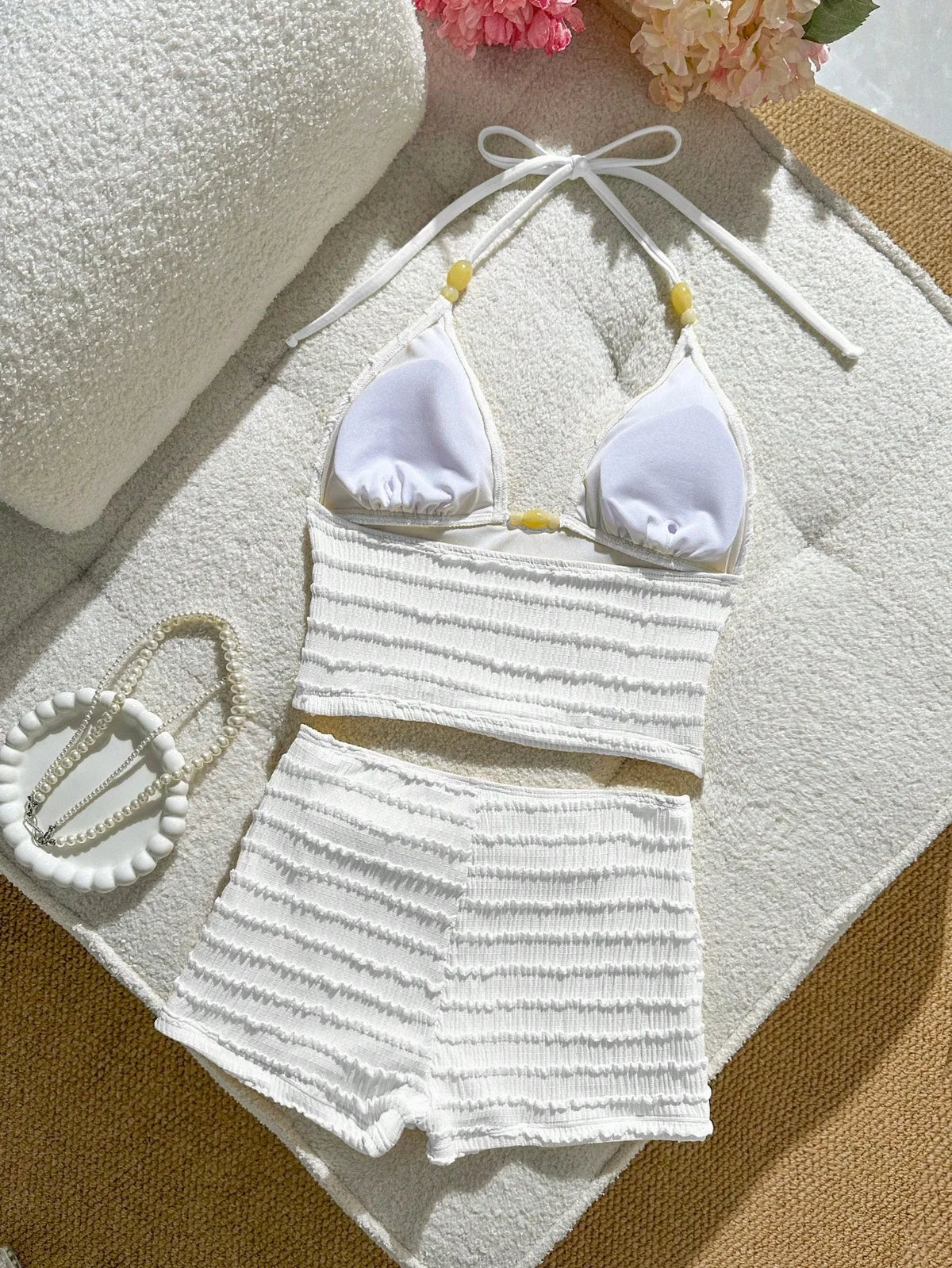 DEKA Women Shorts Swimwear Two-Pieces Bikini Set Bather Bathing Suit Swim Sequins Starfish Halter High Waist Bikini Female Swims