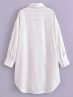 Foridol White Stripe Shirt Dress Women Autumn Spring Slit Casual Oversize Single Breasted Turn Down Collar Short Summer Dress