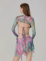 Women 3 Piece Sets Long Sleeve Shrug + Halter Tank Top + Irregular Pleated Skirts Y2K Aesthetic Gothic Sexy Streetwear