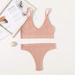 Women Seamless Bra Set Push Up Bras V-neck Tops High Rise Briefs Seamless Underwear Wire Free Brassiere Sexy Lingerie Set